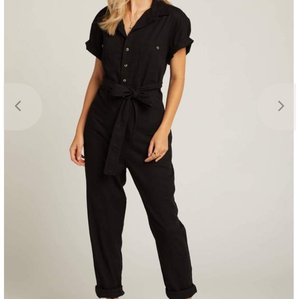 Rollas Womens Horizon Black SS Linen Blend Belted jumpsuit L